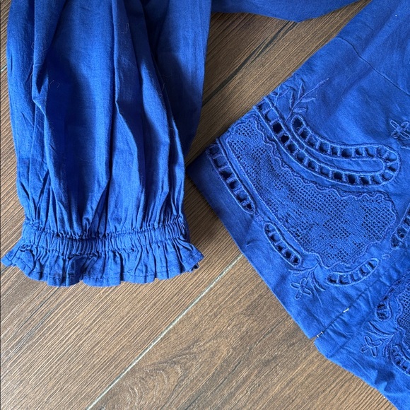 FARM Rio Embroidered Cotton Lace V-Neck pleated Blouse - Picture 7 of 11